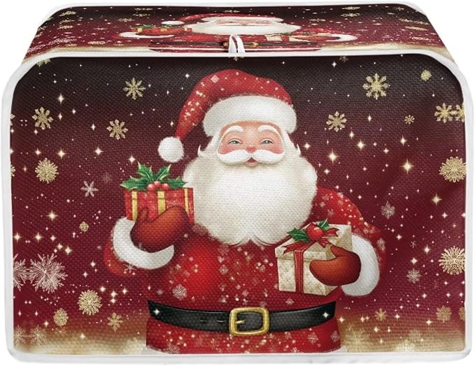 Christmas Two Slice Toaster Cover, Kitchen Small Appliance Covers Home Table Decoration Microwave Oven Dustproof Cover Keep From Dirty Stain, Santa Claus Print