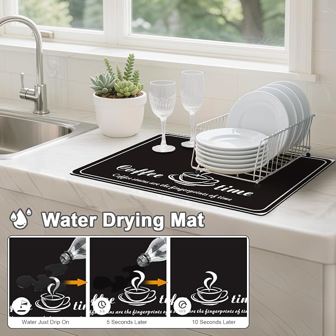 Dish Drying Mats for Kitchen Counter, Waterproof Coffee Mat for Countertop, Under Sink Mats, Coffee Bar Mat Accessories