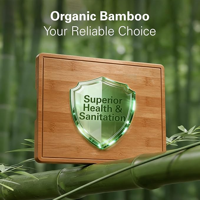 Zarler Bamboo Cutting Boards for Kitchen, 4 Piece Durable Wood Cutting Board with Juice Grooves and Handles, Wooden Chopping Board Set for Meal Prep, 500℉ Carbonized Bamboo, Ideal Kitchen Gift