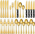 24-Piece Gold Silverware Set with Steak Knives,Golden Flatware Sets Service For 4 Person For Home,Party,Restaurant,Durable Cutlery Sets,Includes Knife Spoon and Forks Sets