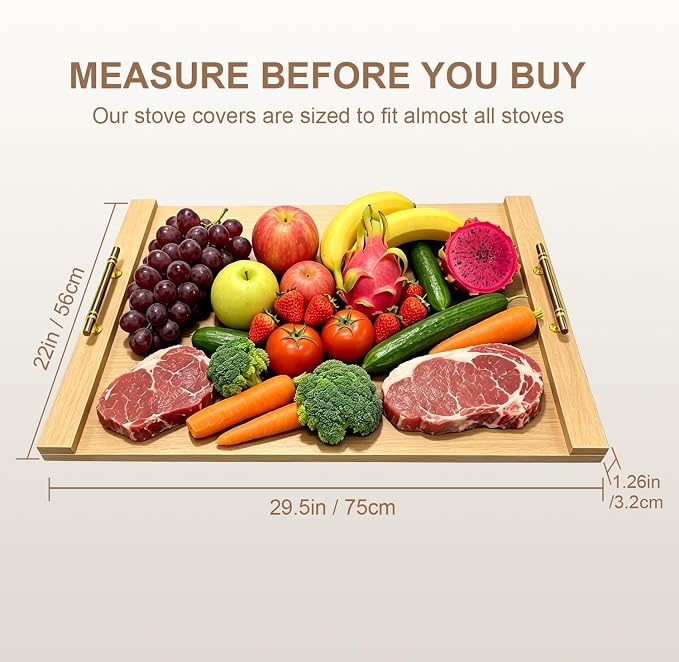 Noodle Board Stove Cover w/Handles, for Gas & Electric Stoves | Expands counter space, multi-use sink cover & tray, farmhouse decor, anti-crack build, for home kitchens & RVs