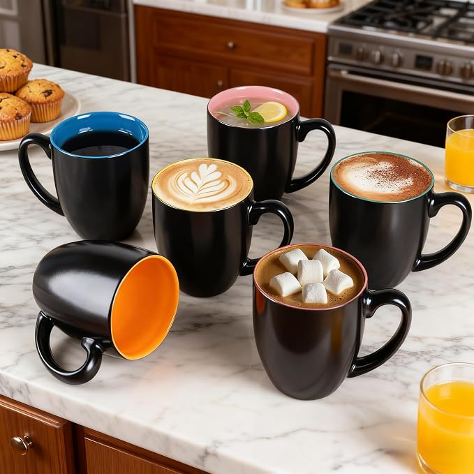 GBhome 12 oz Coffee Mugs Set of 6, Ceramic Coffee Cups- Multi-Color