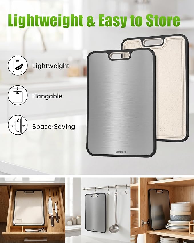 Non Toxic Titanium Cutting Board for Kitchen, Food Grade Titanium Cutting Boards 2 in 1 Double Sides, Non Slip Cutting Mat 15" x 10"