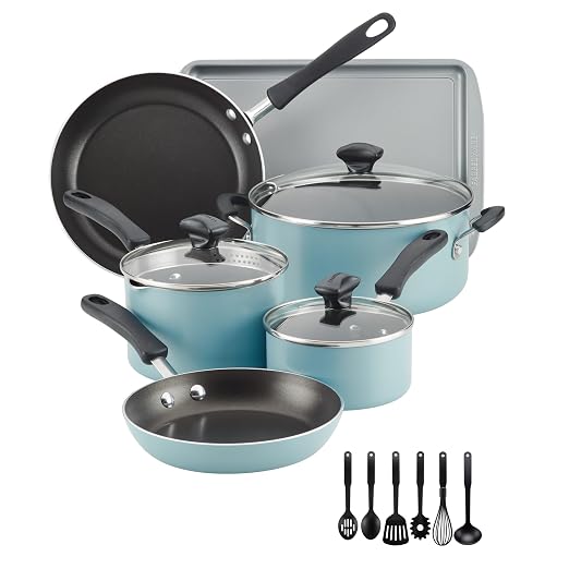 Farberware Cookstart Aluminum DiamondMax Nonstick Cookware Set, Kitchen Essentials, 15-Piece, Aqua
