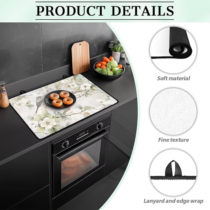 Bird Flower Stove Top Covers for Electric Stove, Fashion Cute Stove Top Cover Protector, Heat Resistant Silicone Stove Mat, Wear Resistant Range Ceramic Gas Burners Mat