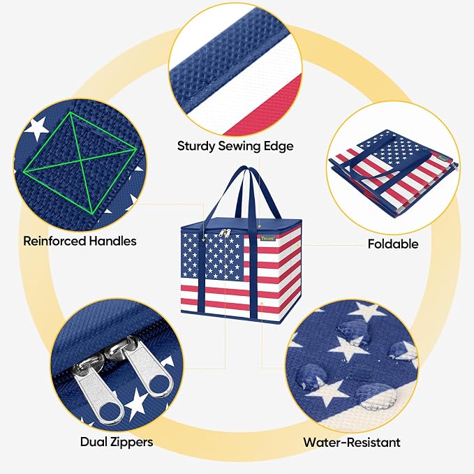 BALEINE 1PK Insulated Reusable Grocery Bag, Heavy Duty Shopping Tote | Foam & Foil Insulation, 9" Long Handles, Reinforced Bottom Keeps Upright, Fold Flat Storage, Water-Resistant Shopping Bag