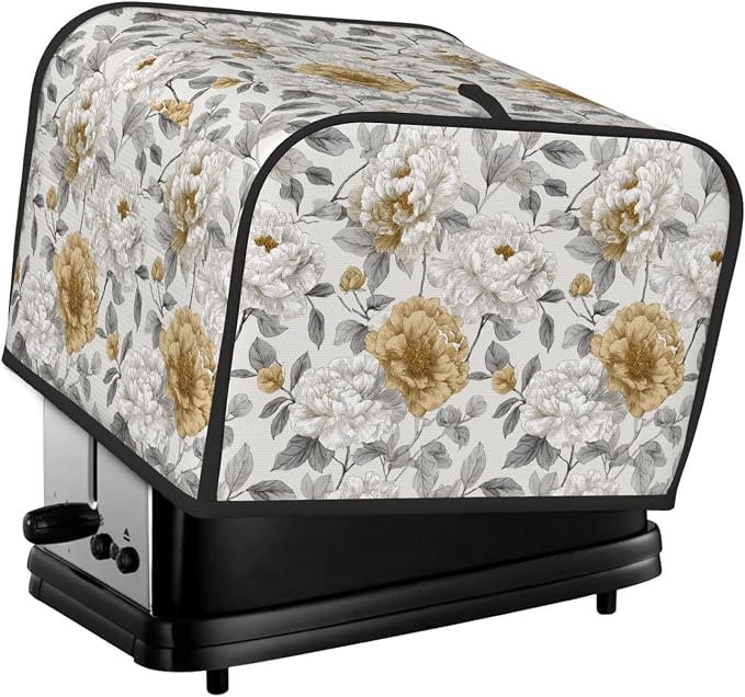 4 Slice Toaster Cover Rustic Flower Peony Floral Dust Proof Washable Kitchen Appliance Cover with Pocket, Oxford Fabric Countertop Toaster Protector for Standard Toasters Small Appliances