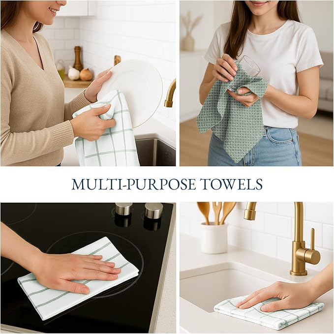 LANE LINEN Kitchen Towels Set - Pack of 12 Cotton Dish Towels for Drying Dishes, 18”x 28”, Premium Hand Towels, Tea Towel, Quick Drying Kitchen Towel Set - Olive