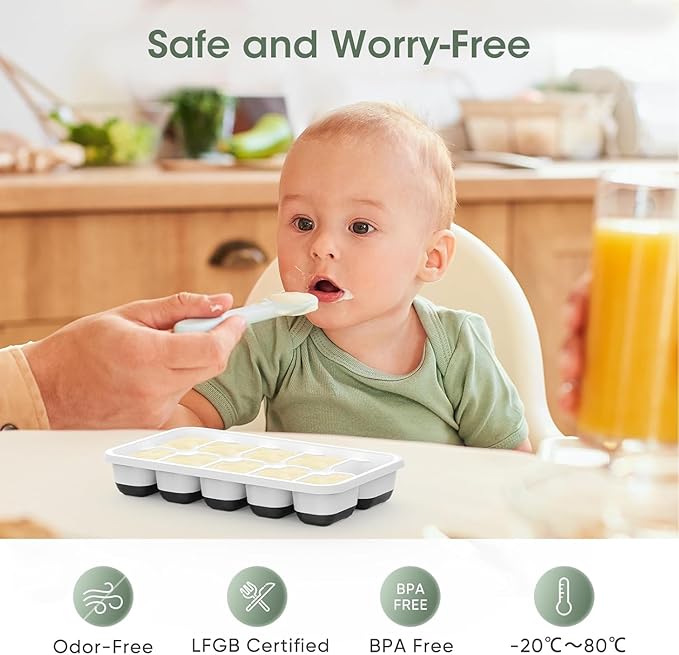 DOQAUS Ice Cube Tray with Lid and Bin,4 Pack Ice Cube Trays for Freezer | Silicone, Stackable. Easy Release Trays with Storage Bin & Scoop. Ideal for Freezer, Kitchen, RV, Cocktail, Coffee.