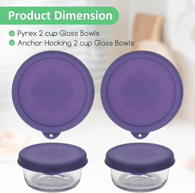 2 Cup Round Silicone Storage Cover Lids Replacement for Anchor Hocking and Pyrex 7200-PC Glass Bowls (Container not Included) (Dark Blue) 2 Pack