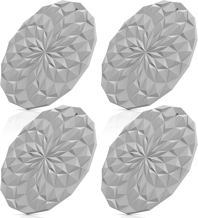ME.FAN Silicone Trivet Mats - 4 Pack Pot Holders - 7.4'' Thickened Hot Pads for Hot pots, Pans and Dishes, Heat Resistant Silicone Trivet for Table and Counter Top Light Grey