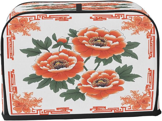 2 Slice Toaster Cover Red Peony Flowers Toaster Covers Two Slice Wide Slot Waterproof and Dustproof Covers for Wide Slot Toasters and Small Appliances Kitchen Decor Gifts