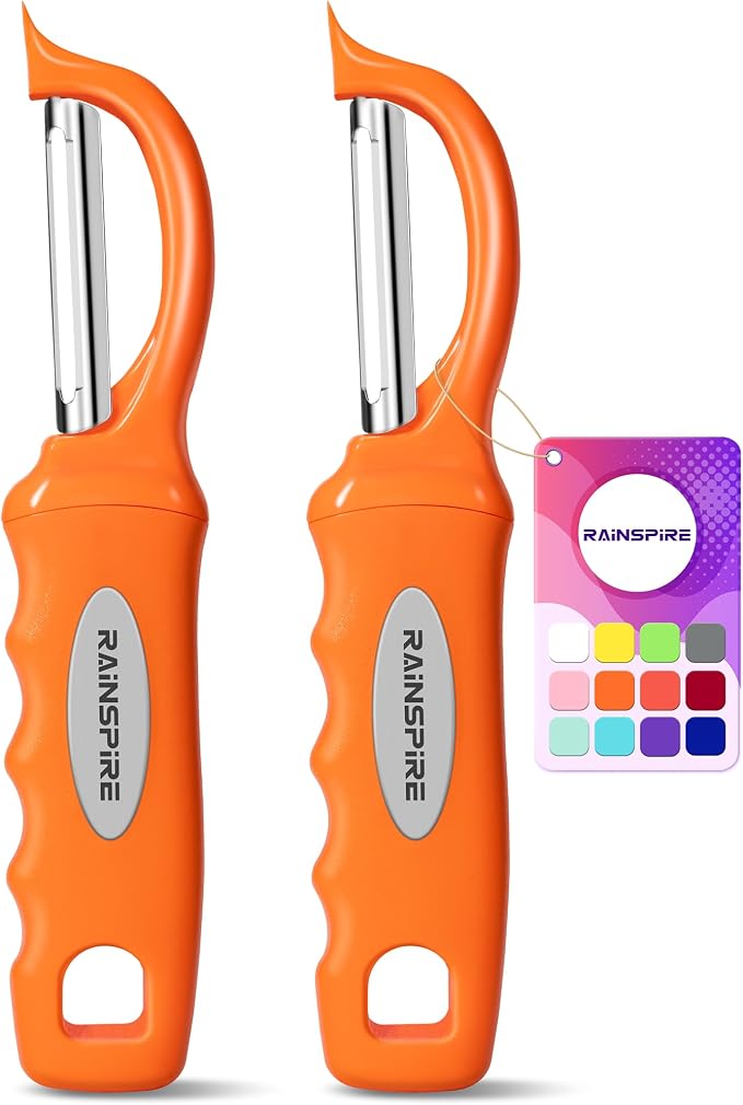 Rainspire Vegetable Peeler Potato Peelers for Kitchen, Sharp Stainless Steel Blades Veggie, Comfortable Handle Fruit Peeler, Carrot Peeler Apple Peeler Dishwasher Safe (2, Orange)