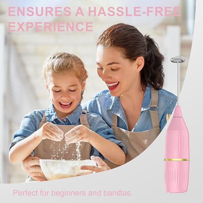 Handheld Milk Frother Wand, Pink | For Coffee, For Matcha, For Latte & Cappuccino, For Hot Chocolate & Egg