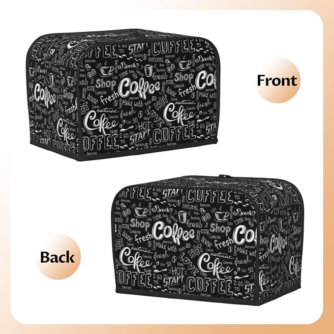 Toaster Cover 2 Slice with Coffee Pattern Dustproof Bread Maker Cover Fingerprint Bakeware Protection Wide Slot Toaster Bag Reusable Kitchen Small Appliance Cover