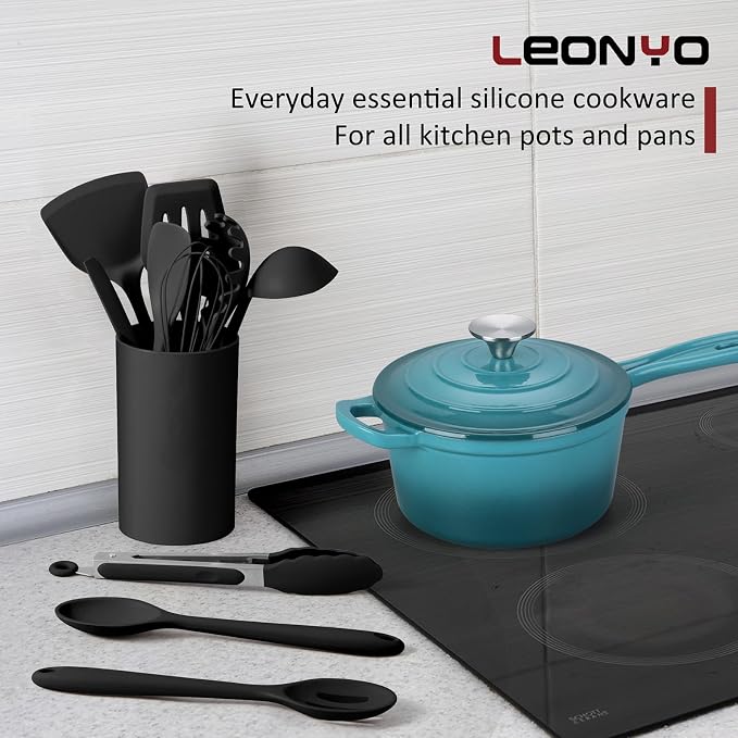 2 Quart Saucepan with Lid, Leonyo Enameled Cast Iron Sauce Pan, Cast Iron Pot and Pan Dutch Oven Induction Cookware for All Cooktops Cooking Soup, Milk, Paste- Up to 500°F & 6.7Lbs, Lake Green