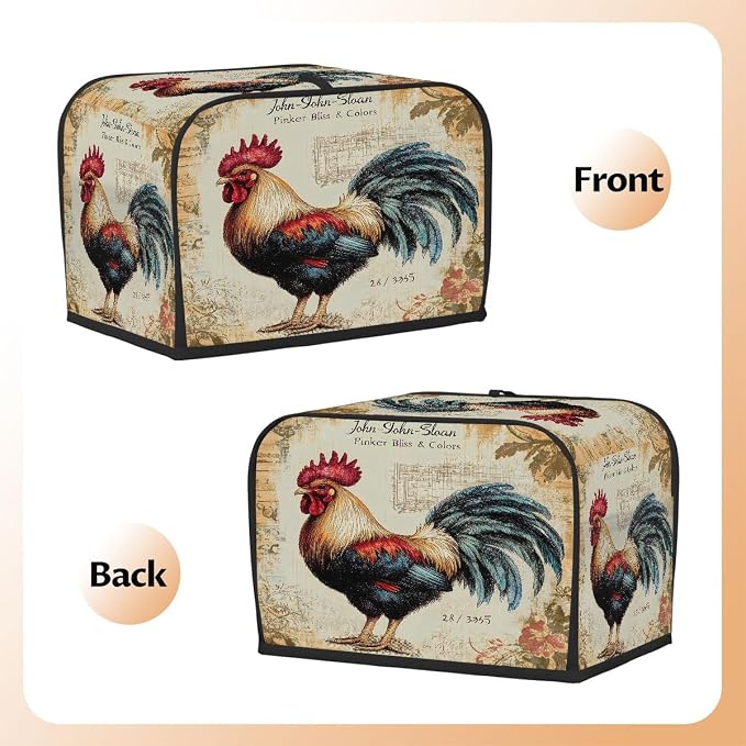 2 Slice Toaster Cover Rooster Animal Vintage Toaster Covers Two Slice Wide Slot Waterproof and Dustproof Covers for Wide Slot Toasters and Small Appliances Kitchen Decor Gifts