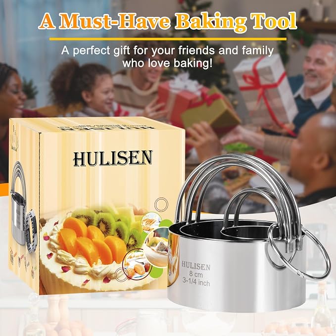 HULISEN Biscuit Cutter Set 3-Pc, Stainless Steel Cookie Cutters with Handle | Dishwasher Safe, Etched inch/cm Markings, Gift-Ready Package, Ergonomic Arched Grip, Professional Baking Tools