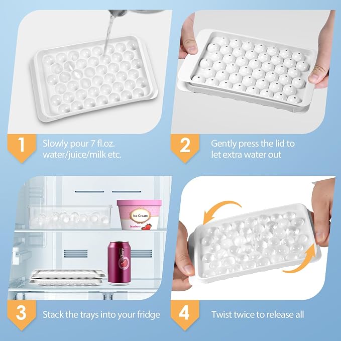 Ice Cube Tray with Lid and Bin, 0.8" Round Ice Trays for Freezer | 2 White Ice Cube Trays with Ice Box & Tong, 0.8" Round Ice Balls for Iced Coffee & Juice, Easy Twist Release, For Gatherings