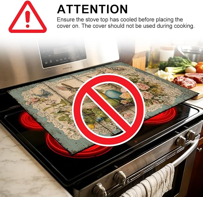 Stove Top Cover for Electric Stove 28.4 x 20.5 Inch Non Slip Stove Mat Oil Proof Easter Bunny Eggs Glass Cooktop Protector Kitchen Mat