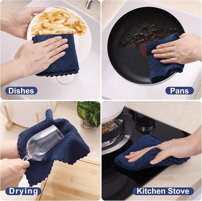 Homaxy 18 Pack Super Soft Absorbent Dish Cloths, 10" x 10", Navy Blue | Coral Velvet, Nonstick Oil Fast Drying Microfiber Cleaning Cloth, No Lint Household Dishcloths