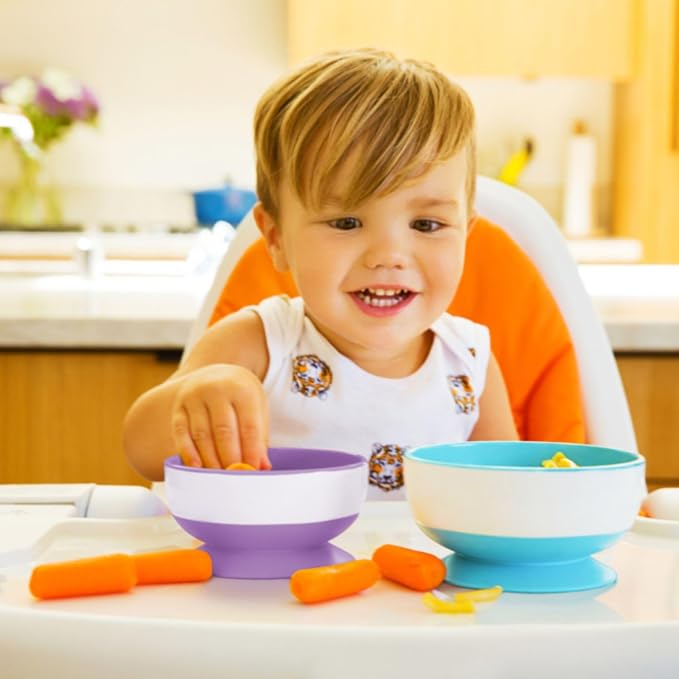 Munchkin Stay Put Suction Bowls for Baby and Toddler,Blue/Green/Purple,3 Count (Pack of 6)