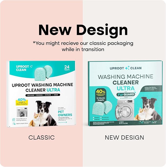 Uproot Clean Washing Machine Cleaning Tablets Ultra 40% Stronger, 24 Pack | HE/Top/Front Load Compatible, 12 Month Supply, Removes Residue, Grime, & Odors, Septic Safe. Formulated for Pet Owners
