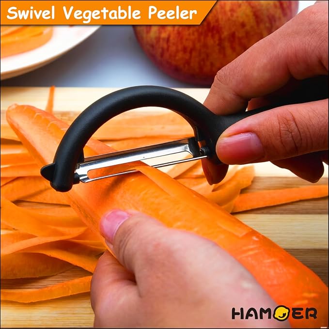 2Pack Swivel & Julienne Peeler Set Ergonomic Black Grip,420 SS Blade | Modern minimalist handle,Simple structure,Multifunctional,Cartorya peeler,Blade guard