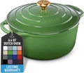 Zulay Kitchen 6.4QT Enameled Cast Iron Dutch Oven Pot with Lid, Heavy-Duty Soup Pot for Stews, Braising, Roasting & Sourdough Bread Baking, Oven Safe up to 500°F - Green