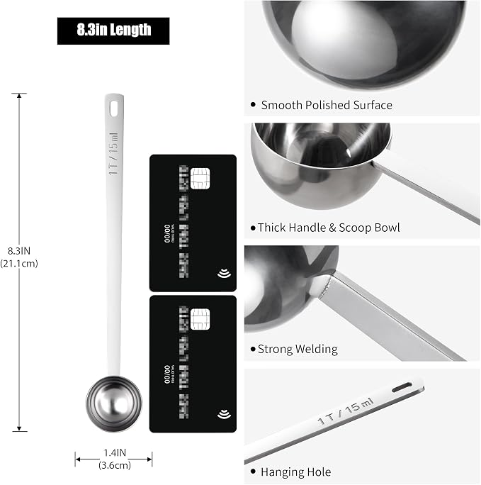 Doosu Metal 6.9in Long Handle Coffee Scoop for Ground Coffee (1 Tbsp) | Food-Grade 18/8 Stainless Steel Measuring Spoon, Tablespoon Scooper for Coffee Beans, Espresso, Protein Powders, Tea, Sugar