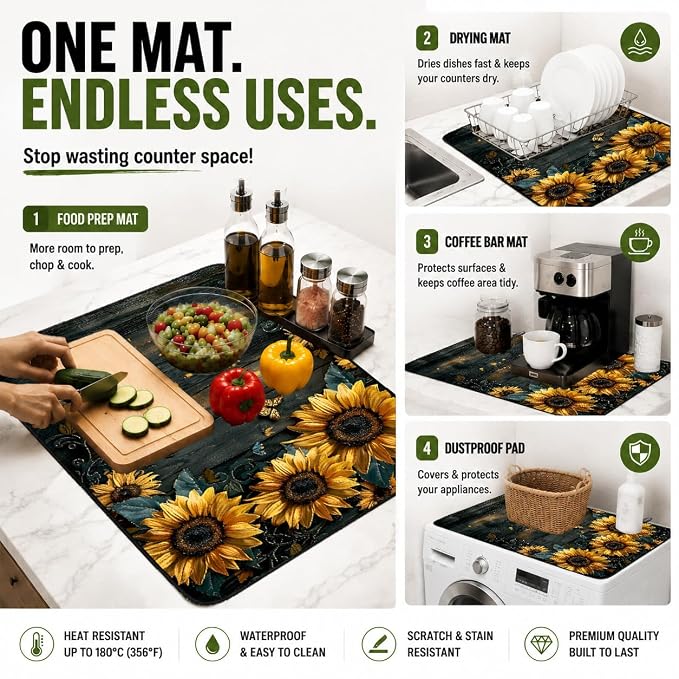 Electric Stove Top Cover for Glass Top, Sunflower Farmhouse Decor – Heat Resistant Flat Stove Top Covers, Decorative Scratch Protector Mat for Glass Ceramic Cooktop, Non-Slip, 28"x20"