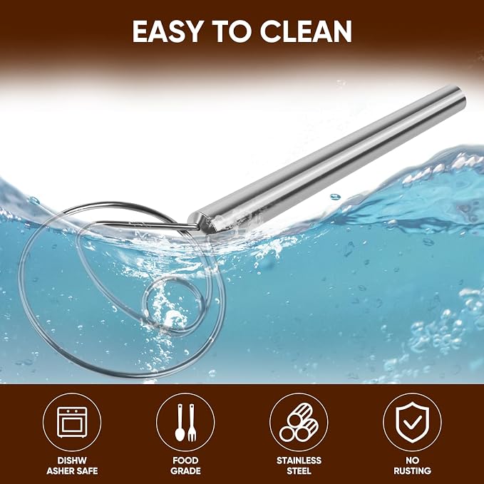 Maxjoy Danish Dough Whisk Stainless Steel for Sourdough Bread | Dutch Dough Hook, Replaces Dough Mixer Spoon & Stick, Food Grade & Rust Resistant, Easy Clean & Dishwasher Safe, Baking Tool