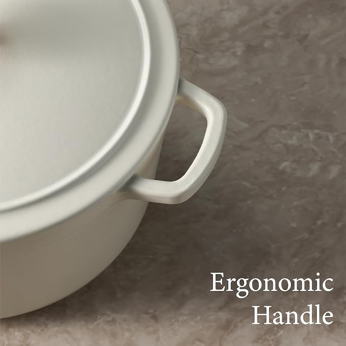 CAROTE 5QT Cream White Enameled Cast Iron Dutch Oven Pot with Lid | Used for Sourdough Bread Baking, Braising, Healthy Non Toxic Cookware Dual Handles, Oven Safe up to 500° F