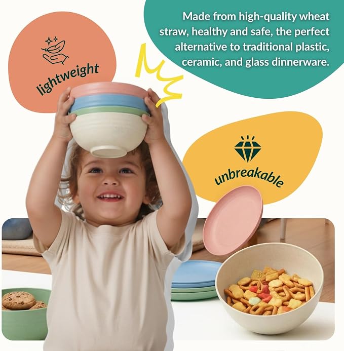 40-Piece Dinnerwave Set Service for 8 Unbreakable Kitchen Plates and Bowls Sets - Dinner Plates, Dessert Plates, Soup Bowls, Cup Set, Soy Sauce Dish Microwave & Dishwasher Safe (Light Multi)