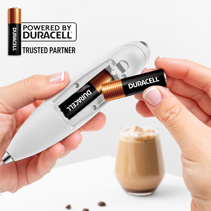 Zulay Kitchen Powerful Milk Frother Wand With Duracell Batteries - Ultra Fast Handheld Drink Mixer - Electric Whisk Foam Maker for Coffee, Lattes, Cappuccino & Matcha - Double Whisk - White