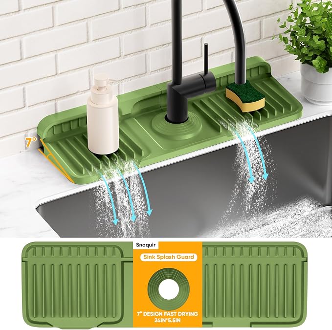 14.6 inch Faucet Mat for Kitchen Sink Splash Guard[7° Slope Fast Self-draining][Snap Lock Fit]Kitchen Sink Faucet Mat Splash Guard Kitchen Sink Area Water Splash Guard Behind Faucet Draining Mat