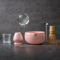 YIBO Matcha Whisk Set Pink, Handcrafted Bamboo Chasen & Ceramic Bowl Matcha Kit, Holder, Stainless Steel Sifter, Scoop Measuring Spoon & Cup Tools for Matcha Tea Ceremony
