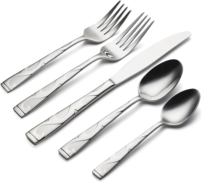 Oneida Tuscany 45-Piece 18/0 Silverware Set for 8, Flatware | satin finish, dishwasher safe | includes serving spoons and utensil set | cutlery set, wedding silverware