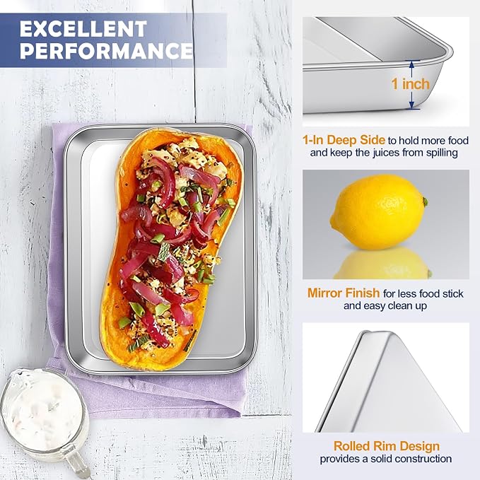 9” Baking Sheet Pan with Rack, Joyfair Stainless Steel Toaster Oven Tray | Bakeware Cookie Pan & Cooling Rack for kitchen bake Jelly Roll/Bacon/Meat, Commercial Metal & Rust-free, Dishwasher Safe