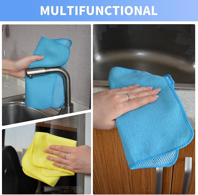 Dish Cloths for Washing Dishes with Scrub Side, Microfiber Dish Rags | Dual-sided microfiber dish cloths with scrubber for stuck-on food, quick dry kitchen washcloths 9 Pack, 9 Inch Mixing colors