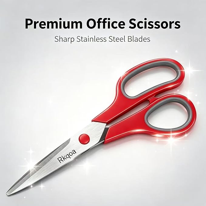 Scissors, 6 Pack 8" All Purpose Comfort-Grip Sharp Shears for Everyday Use | Stainless Steel Scissor for Office School Classroom Craft Sewing Art Supplies, High/Middle Student Teacher, Right/Left Handle