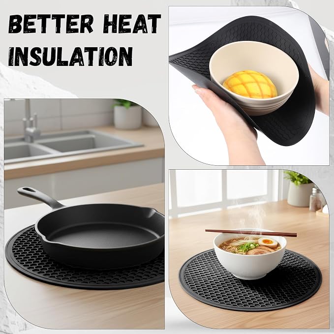 Silicone Microwave Mat, 11.8" x 11.8" Non-Slip Silicone Trivet, Heat Resistant Multifunctional Mat for Kitchen, Non Stick Turntable Mat, Black 1 Pcs
