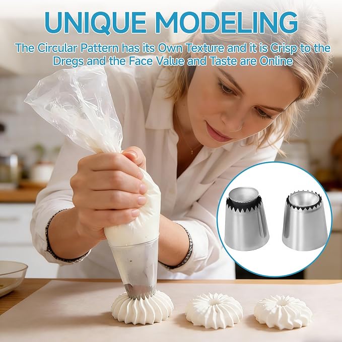 3 Pcs Large Piping Tips Set, 304 Stainless Steel Icing Nozzles 795S 796S with Cleaning Brush, Frosting Tips for Cake Decorating, Cupcakes, Cookies, Pastries and DIY Baking (795S/796S)