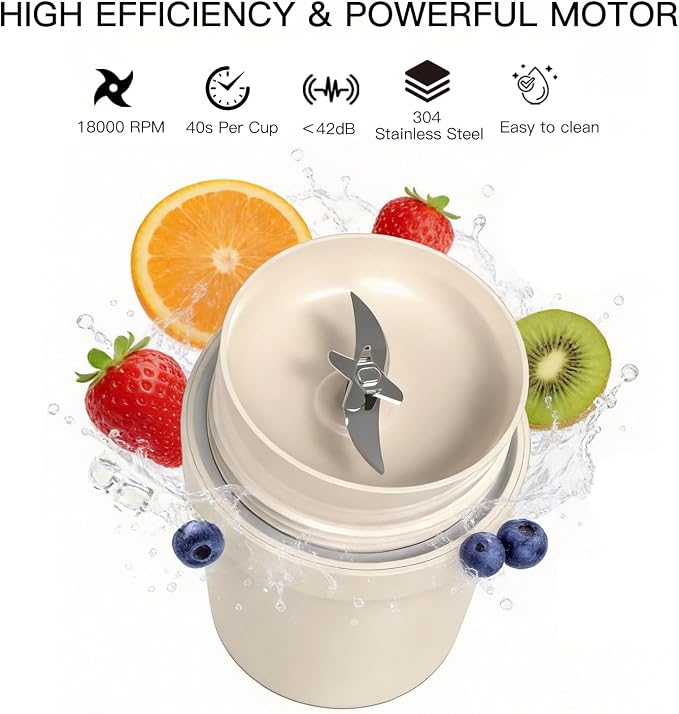 MEGAWISE 12oz Personal Blender, One-Touch Type-C Rechargeable Smoothie Maker, Portable Juicer Cup for Shakes, Protein Mixing, and Grinding, BPA-Free, Ideal for Travel, Gym, and Office
