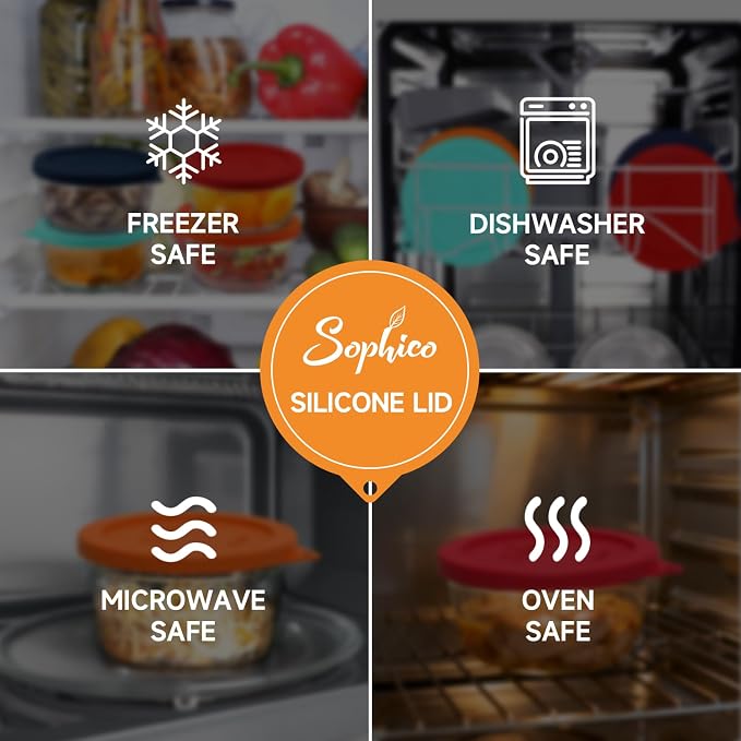 SOPHICO 4 Cup Silicone Lids Replacement for Pyrex & Anchor Hocking 7201-PC | Food Grade Silicone, Leakproof、Airtight Lids, Dishwasher Microwave Safe