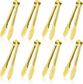 8PCS Gold Metal Tongs, 9" Stainless Steel Serving Tongs, Small Kitchen Accessories for Appetizer, Ice, Sugar Cube, Salad, Toaster, Desserts (Gold, 9 INCH)