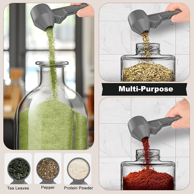 Coffee Scoop & Funnel for Reusable K Cup Refillable Coffee Pods, Coffee Measuring Spoon 2 Tablespoon Capacity, Scoop with Funnel for Ground Coffee, Protein Powder, Tea (Grey, 2 Pack)