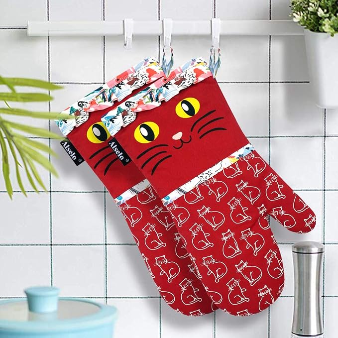 Alselo Oven Mitts, 7"x13.5", 1 Pair | Silicone Printed, Kitchen Mittens