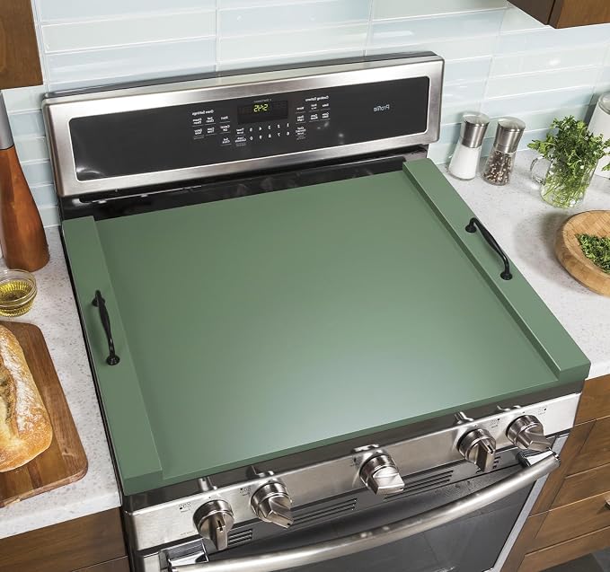 GASHELL Noodle Board Stove Cover with Handles for Electric, Gas Stove Top | 100% Bamboo, Forest Green, Increases Countertop Space, Multi-purpose, used as Charcuterie Board, Serving Tray, Turkey Board