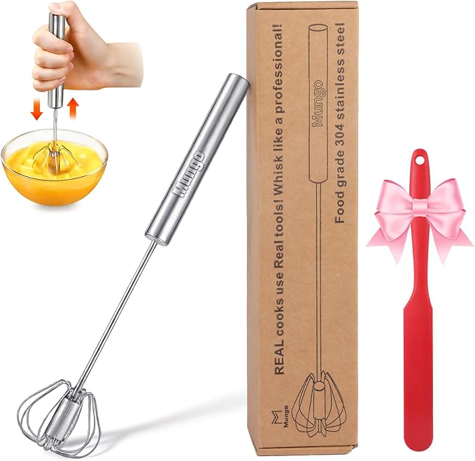 12 Inch Stainless Steel Egg Whisk - Hand Push Rotary Whisk Blender - Versatile Milk Frother, Hand Push Mixer Stirrer for Beating & Stirring, Whisking, Blending